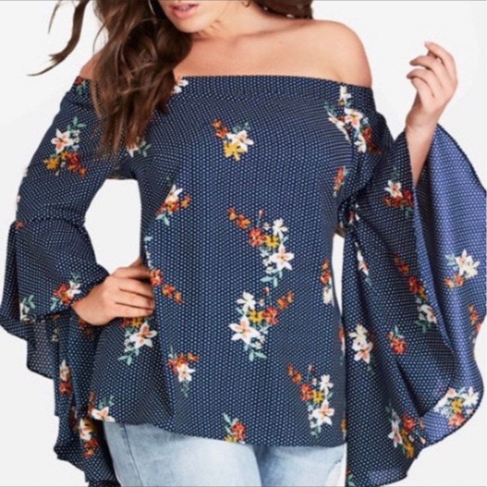 City Chic Floral Dot Off Shoulder Top - 18